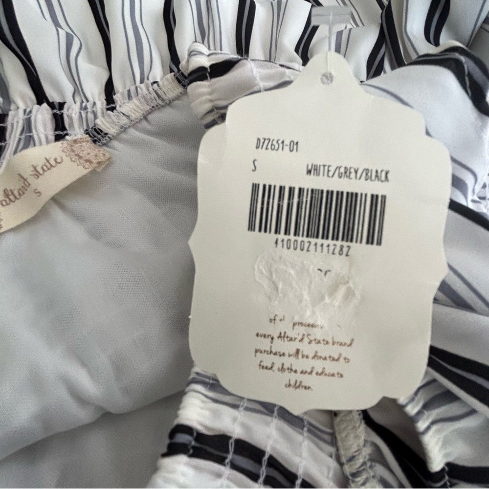 ALTAR'D STATE New Black White Stripe MAXI DRESS S Off Shoulder Smocked  preppy - Picture 7 of 15